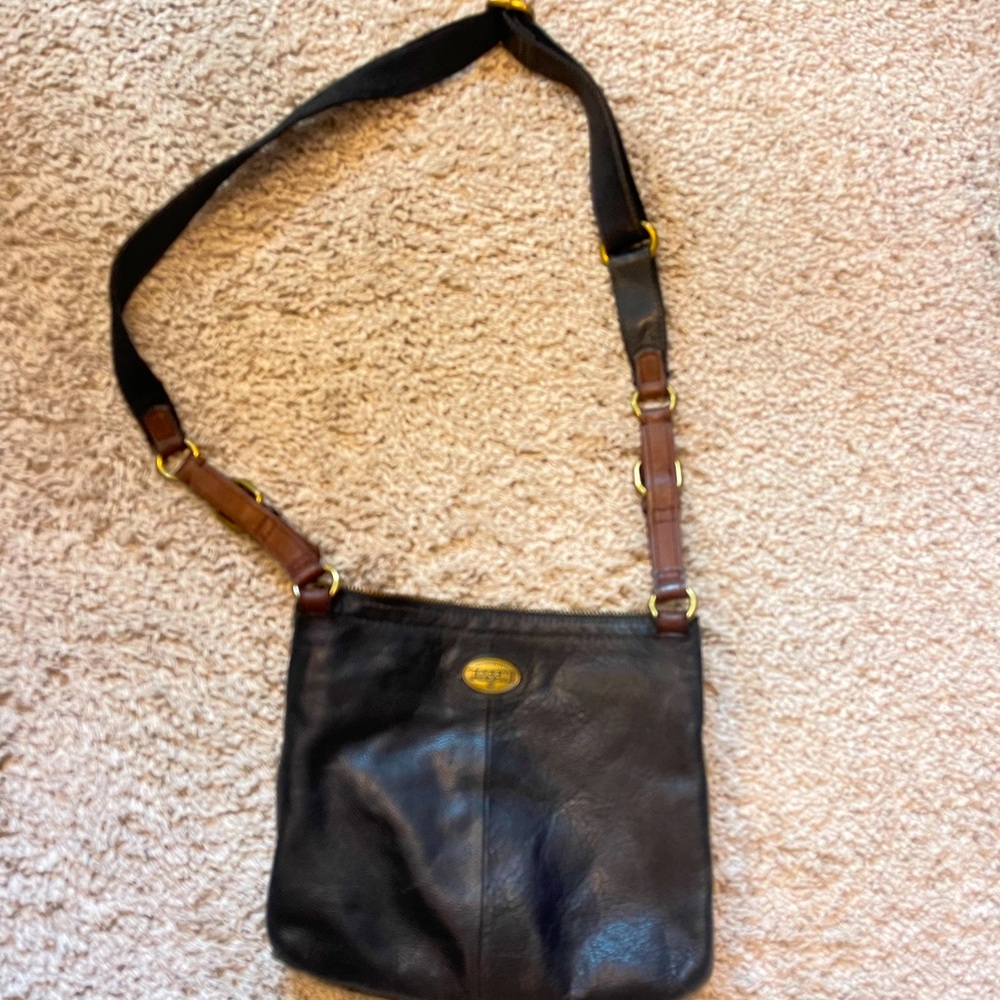 Fossil Black and Brown Leather Crossbody Bag